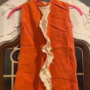 Vintage 70’s orange baby girl ruffle mod dress 3t f02